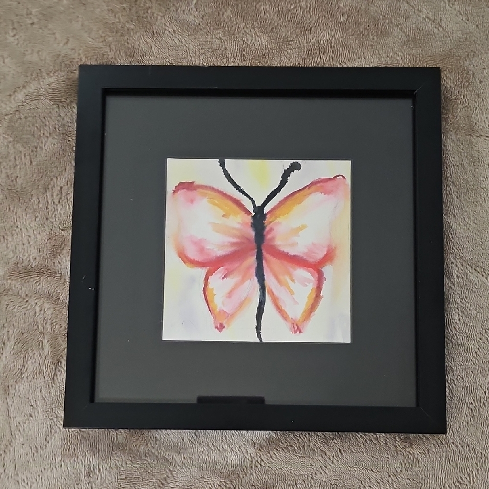 Framed Butterfly Watercolor Art with Black Frame